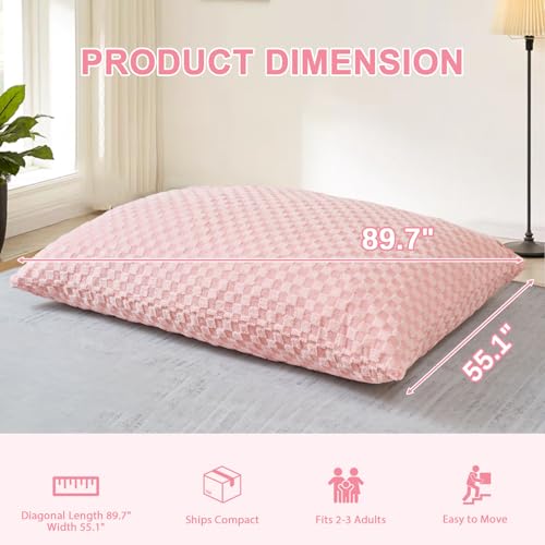 HABUTWAY 4 in 1 Bean Bag Chair,Giant Bean Bag Chairs for Adults with Memory Foam,Ultra Soft & Machine Washable Cover,Convertible Sofa Bed Floor Couch Lounger for Living Room, Bedroom (Checkboard-Grey)