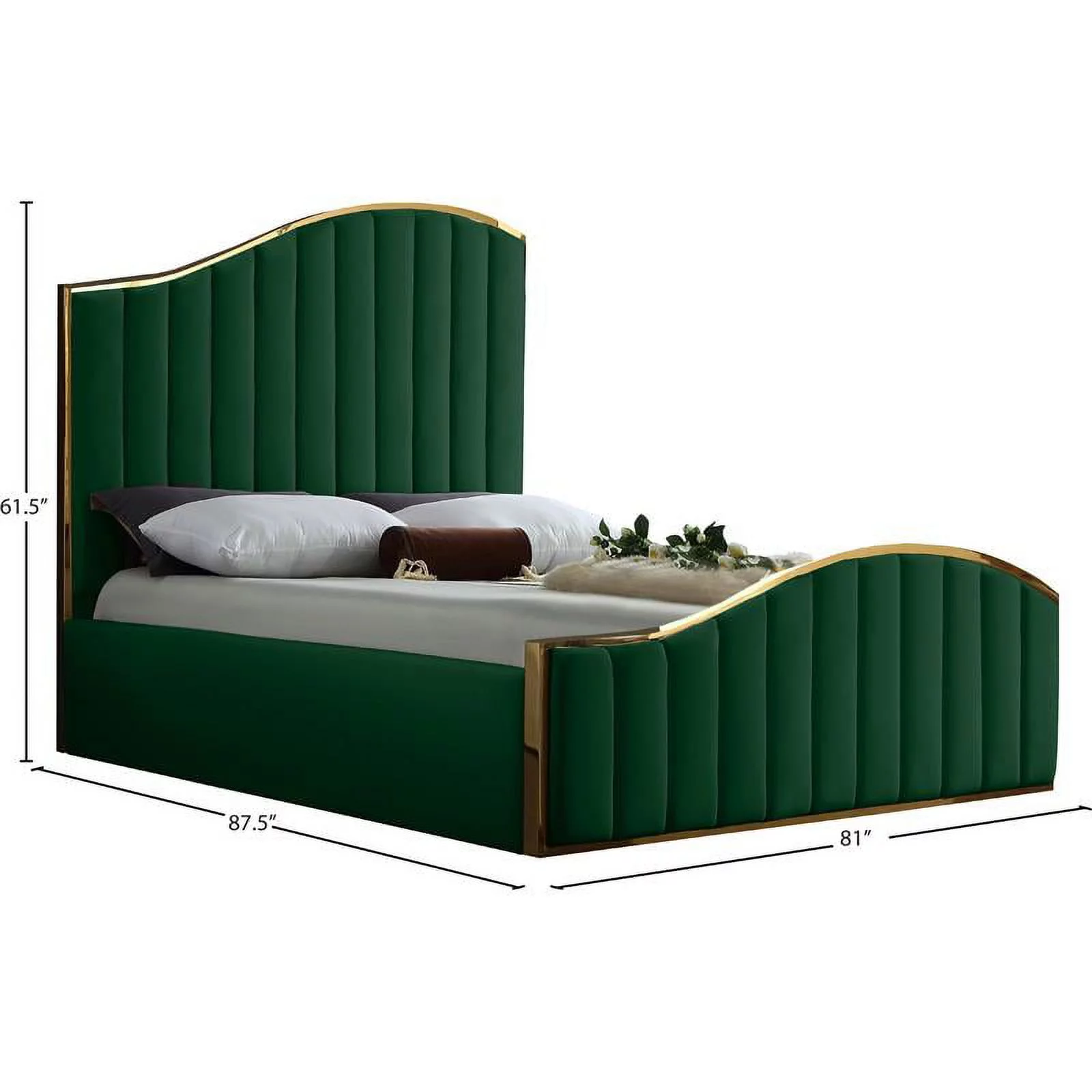 Meridian Furniture Jolie Solid Wood and Velvet King Bed in Green