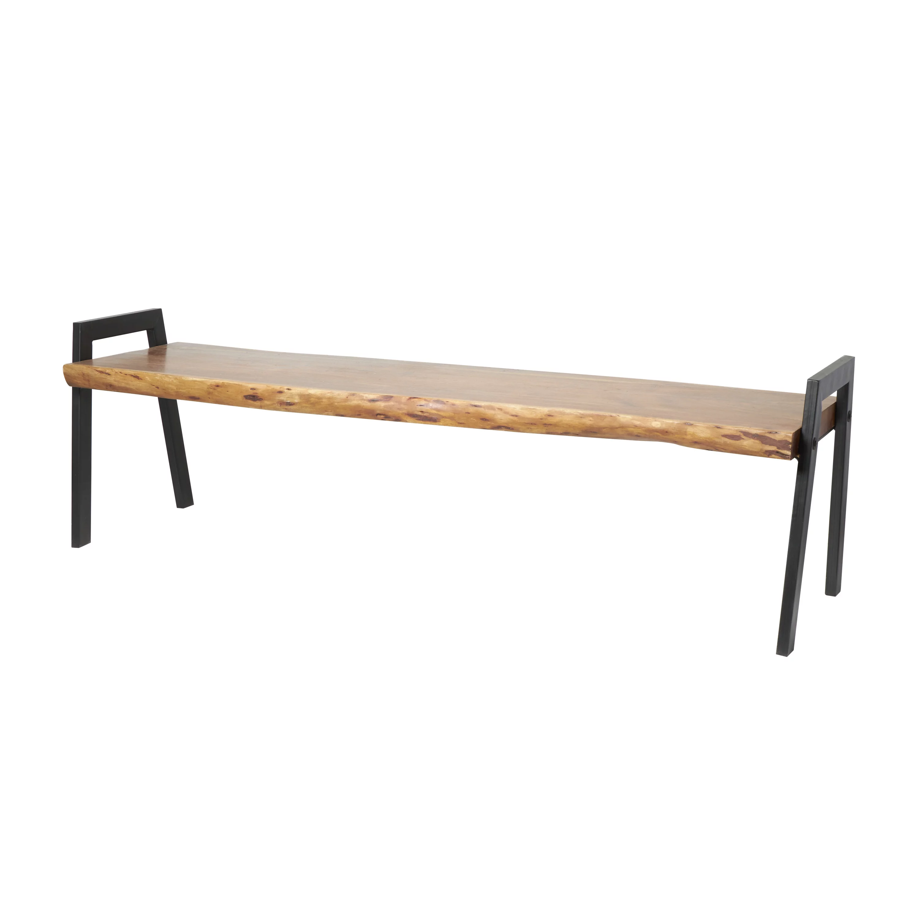 DecMode Wood Live Edge Top Bench, Brown