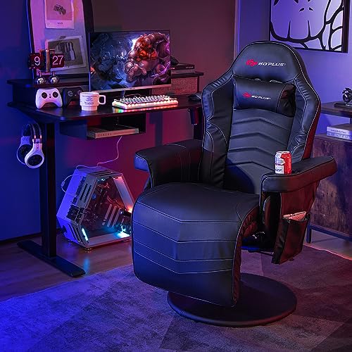 Goplus Massage Gaming Chair, Racing Style Gaming Recliner w/Adjustable Backrest and Footrest, Ergonomic High Back PU Leather Computer Office Chair Swivel Game Chair w/Cup Holder and Side Pouch