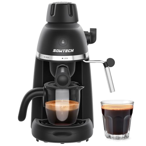 Espresso Coffee Machine Cappuccino Latte Maker 3.5 Bar 1-4 Cup with Steam Milk Frother, Black