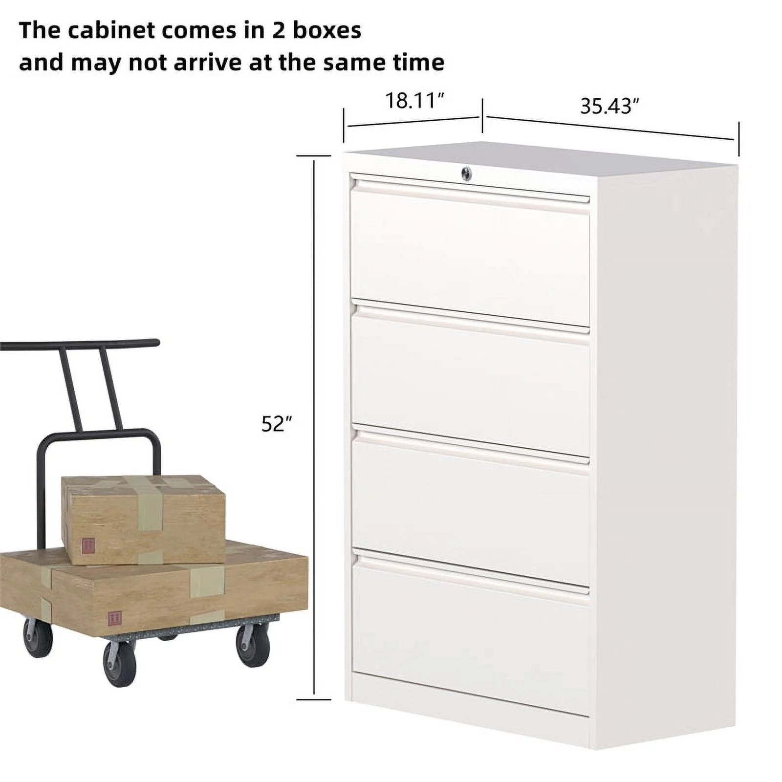 GangMei 4-Drawer Steel Metal Lateral Filing Cabinet with Lock in White