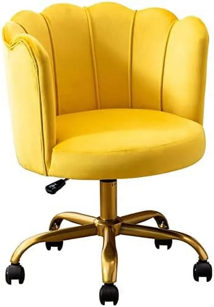 TJUNBOLIFE Velvet Desk Chair  Modern Upholstered Home Office Computer Chair with Gold Base  Elegant Vanity Chair Cute Swivel Chair for Womens Girls  in Home Office Study Room Bedroom