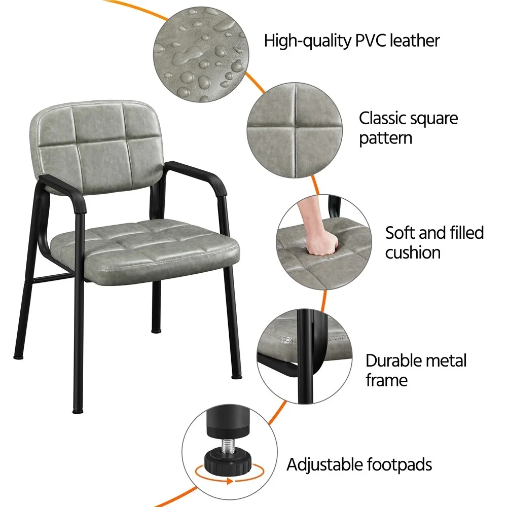 Yaheetech  2pcs Upholstered Leather Chairs with Armrest & Metal Frame Grey