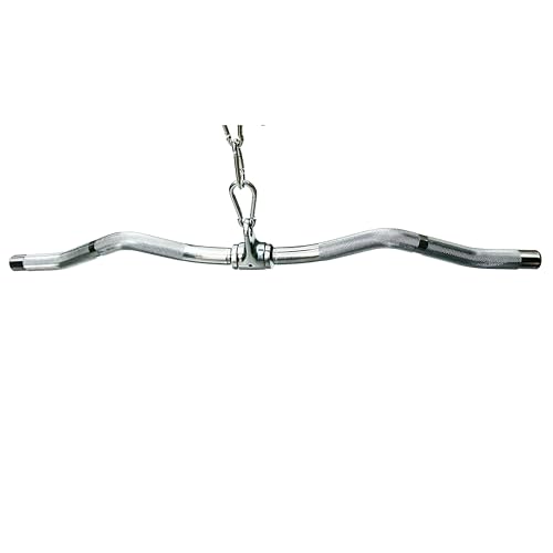 Lat Cable Machine Attachment Curl Pulldown Barbell Revolving Bar, Multi-Exerciser Cable Attachment, Solid Steel Tricep Press Down Bar with Rubber Handgrips & Revolving Hanger