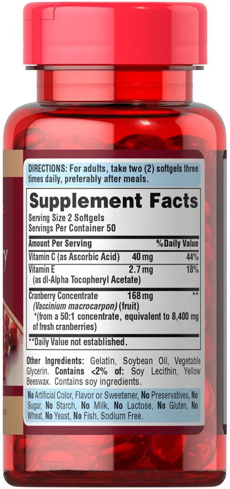 Puritan's Pride Cranberry Fruit Concentrate with C & E 4200 mg 100softgel