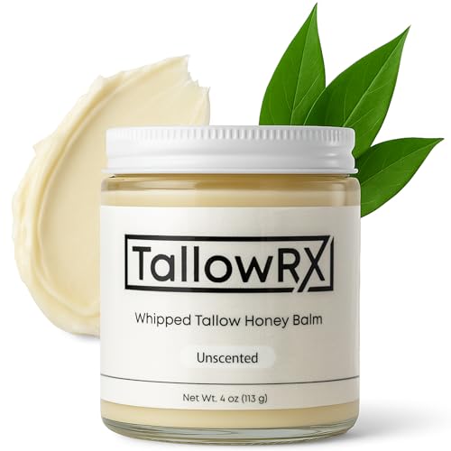 100% Grass-Fed Beef Tallow for Skin – Whipped Tallow Honey Balm, Pure & Organic Moisturizer for Face & Body with Manuka Honey, Jojoba & Calendula – Deep Hydration & Soothing (4 oz, Unscented)