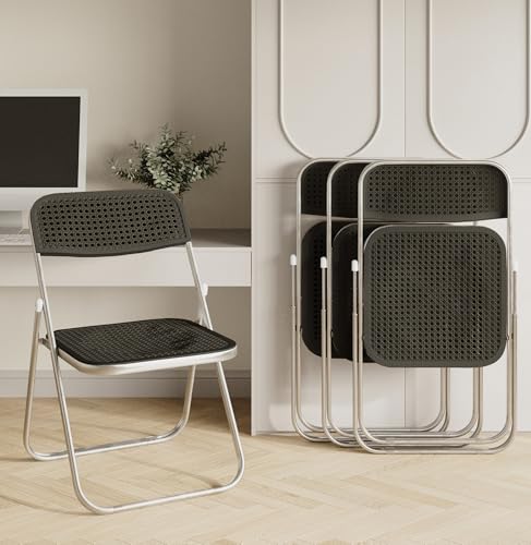 6 Pack Plastic Folding Chair Foldable Plastic Chair, Outdoor Indoor Portable Party Chairs ，Stackable Commercial Seats with Steel ，350-Pound Capacity, Black