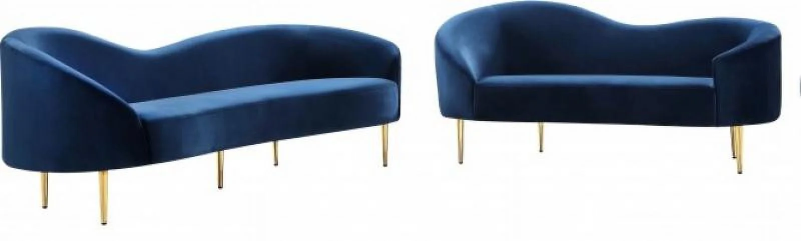 Navy Velvet Contemporary Sofa & Loveseat Set 2Pcs Meridian Furniture Ritz 659