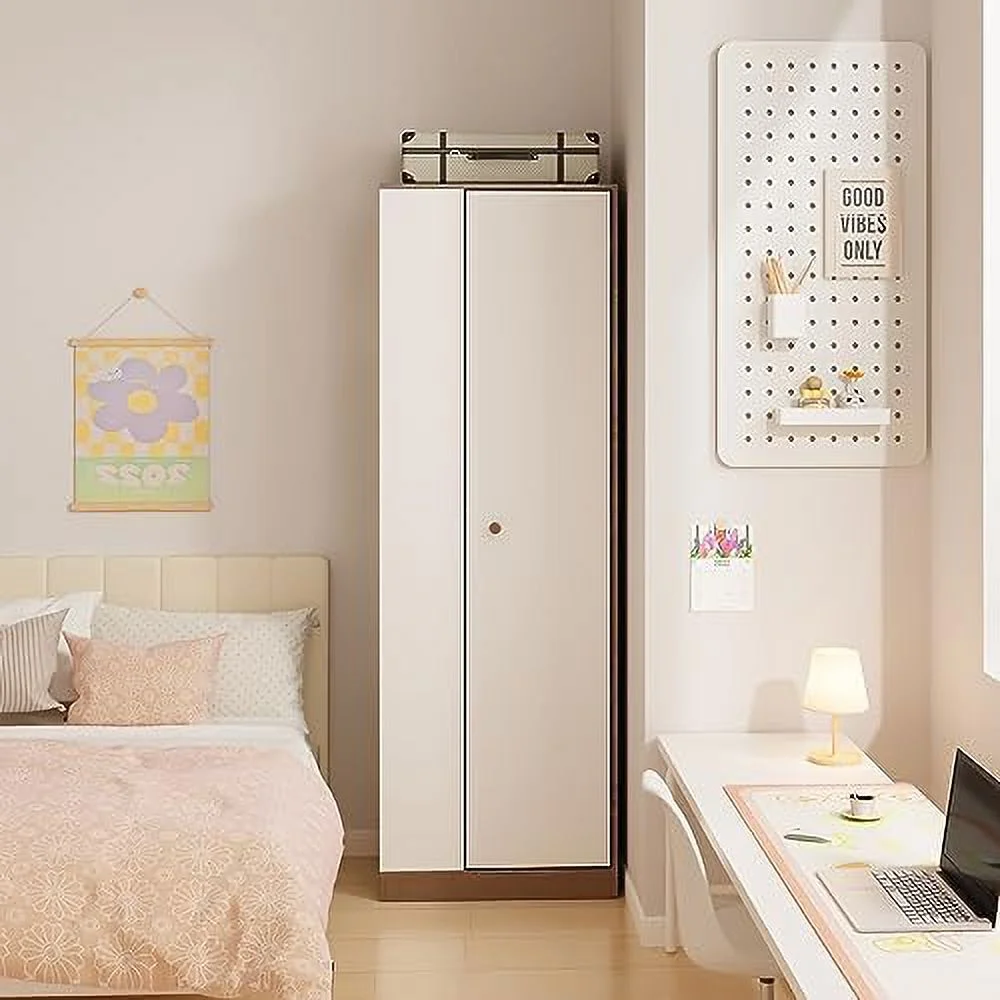 KHBIULIFE Modern Wardrobe  Bedroom Armoires with Spacious and Versatile Efficient   Walnut Colored Floor  Cabinet with Hangers  Easy Installation  Dimensions  16" D x 24" W x 71&#