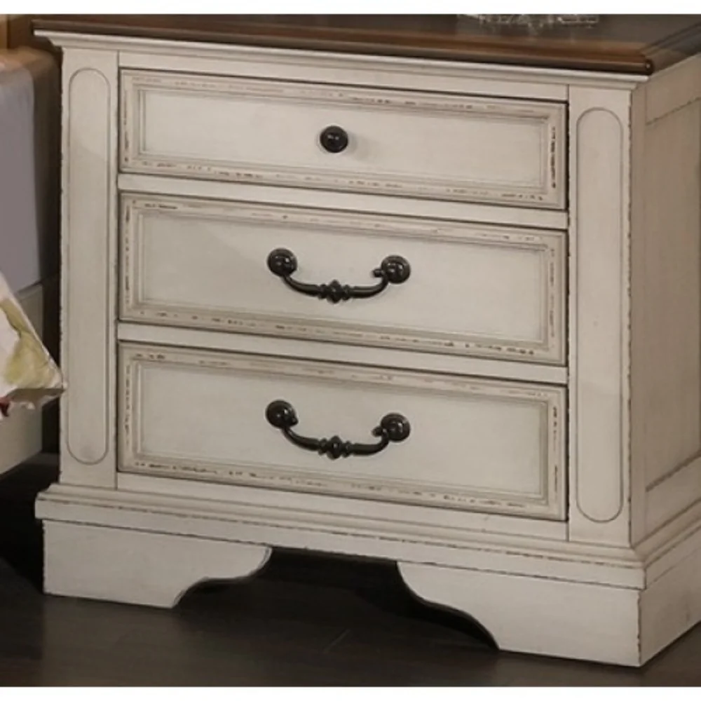 New Traditional Look Wooden Nightstand Drawers Bed Side Table Polished White Finish  White + Solid Wood + American Traditional + Classic + Traditional + 3 Drawers + Drawers + Bedside Cabinet