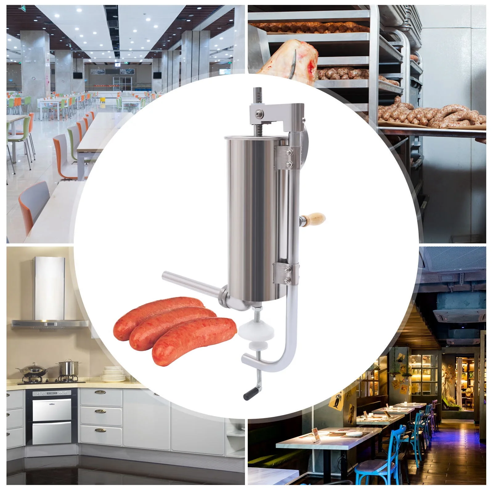 Wuzstar 3L/6lbs Manual Sausage Stuffer Vertical Stainless Steel Sausage Maker 4 Tube