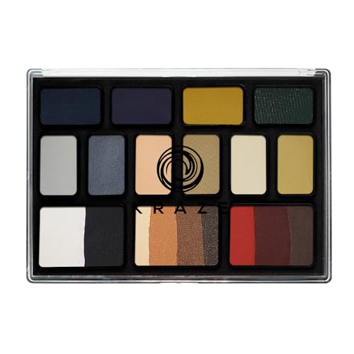 Kraze FX Fundamentals Professional 12 Color Face Paint Palette (6 gm) with 2 Brushes - Water Activated, Hypoallergenic, Safe, Non-Toxic Face Painting Kit for Sensitive Skin, Kids & Adults