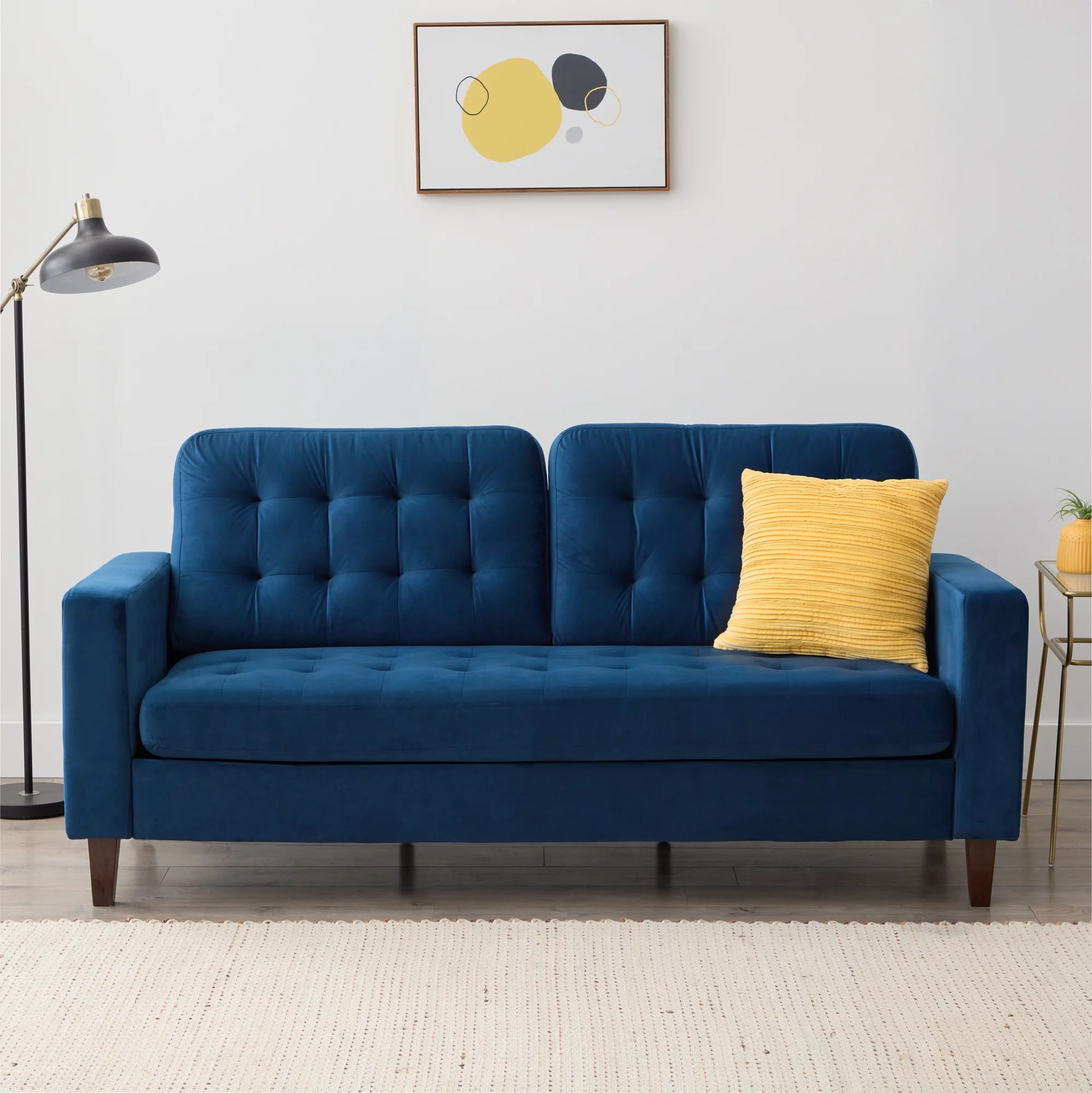 Mayview Carraway Upholstered Sofa with Tufting, Navy Velvet