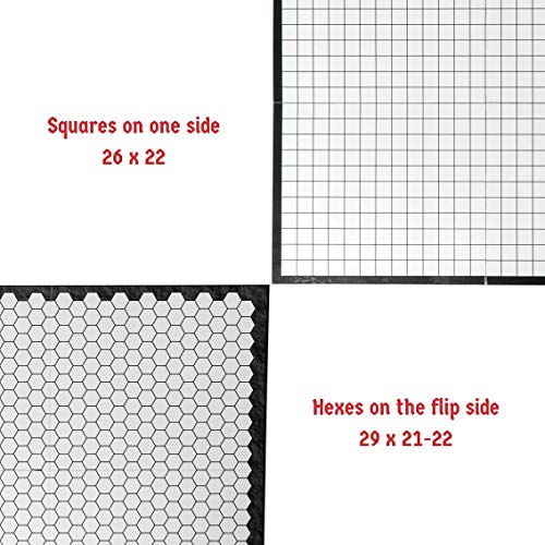 The Authentic Role-Playing Game Board by Hexers, Mat Alternative, Compatible with Dungeons and Dragons D&D DND Pathfinder RPG, 27x23 inches, 1 inch Square and Hexes Battle Grid, Foldable & Dry Erase