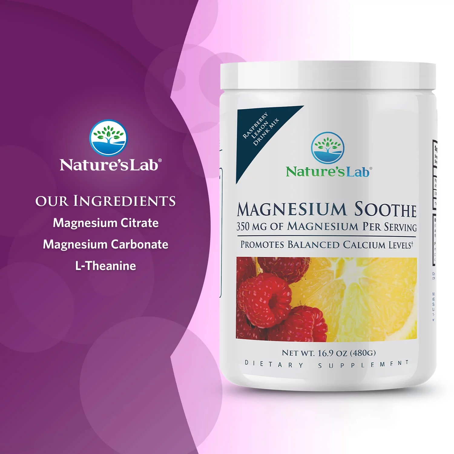 Nature's Lab Magnesium Soothe Powder 350mg - 16.9 oz (100 Servings) - Promotes Balanced Calcium Levels, Muscle & Nerve Function, Energy Production, and Overall Cardiovascular Health*
