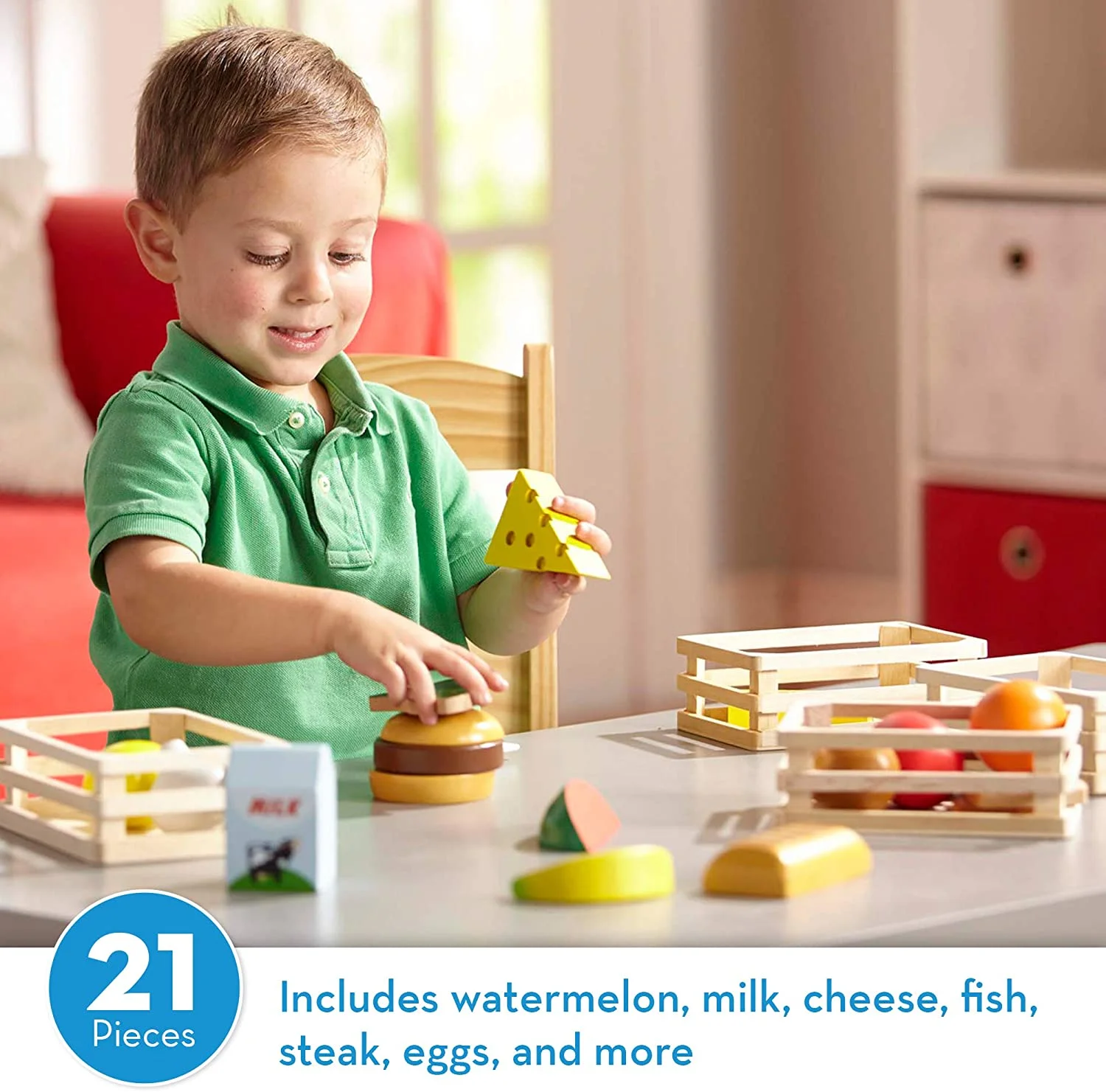 Melissa & Doug Food Groups - 21 Wooden Pieces and 4 Crates