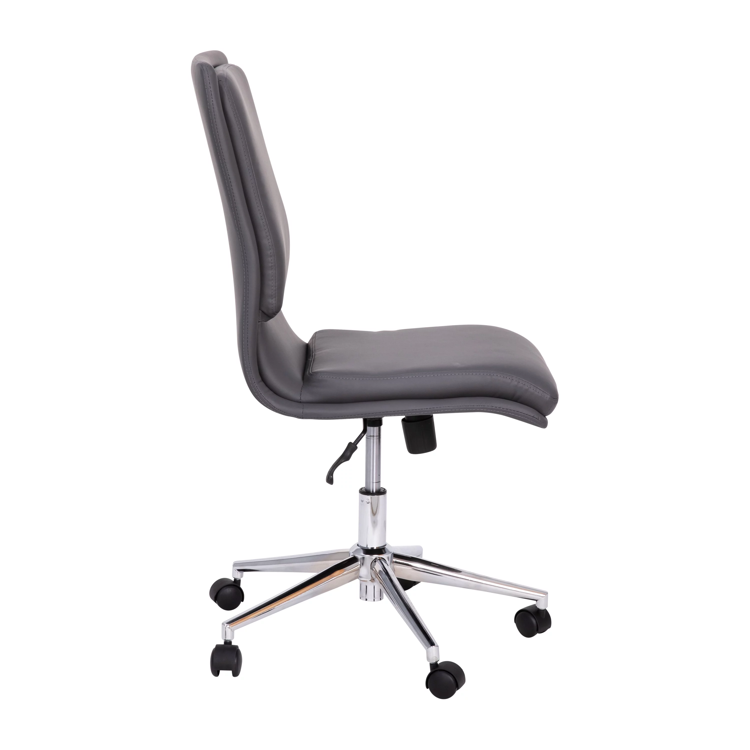 BizChair Mid-Back Armless Swivel Task Office Chair with LeatherSoft and Adjustable Chrome Base, Gray