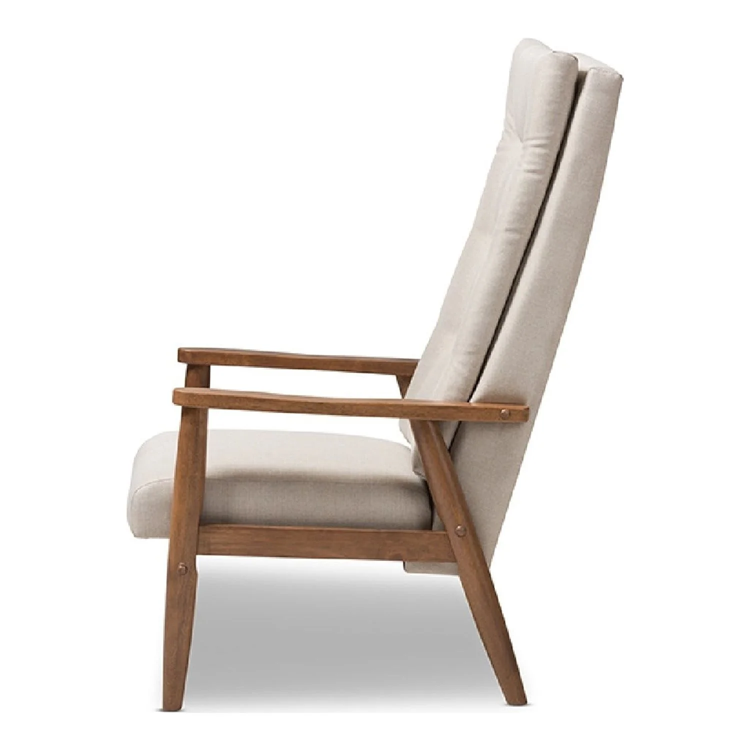 Baxton Studio Roxy Mid-Century Modern Walnut Brown Finish Wood and Light Beige Fabric Upholstered Button-Tufted