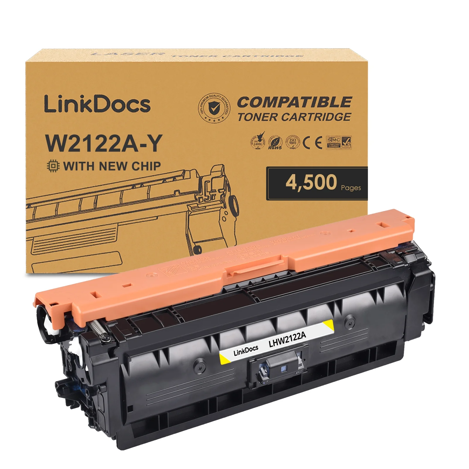 LinkDocs 212A Yellow Toner Cartridge  (with New Chip) Replacement for HP 212A Y W2122A used with HP Color Enterprise M554dn M555dn M555x MFP M578dn M578f M578z Flow MFP M578c Printer