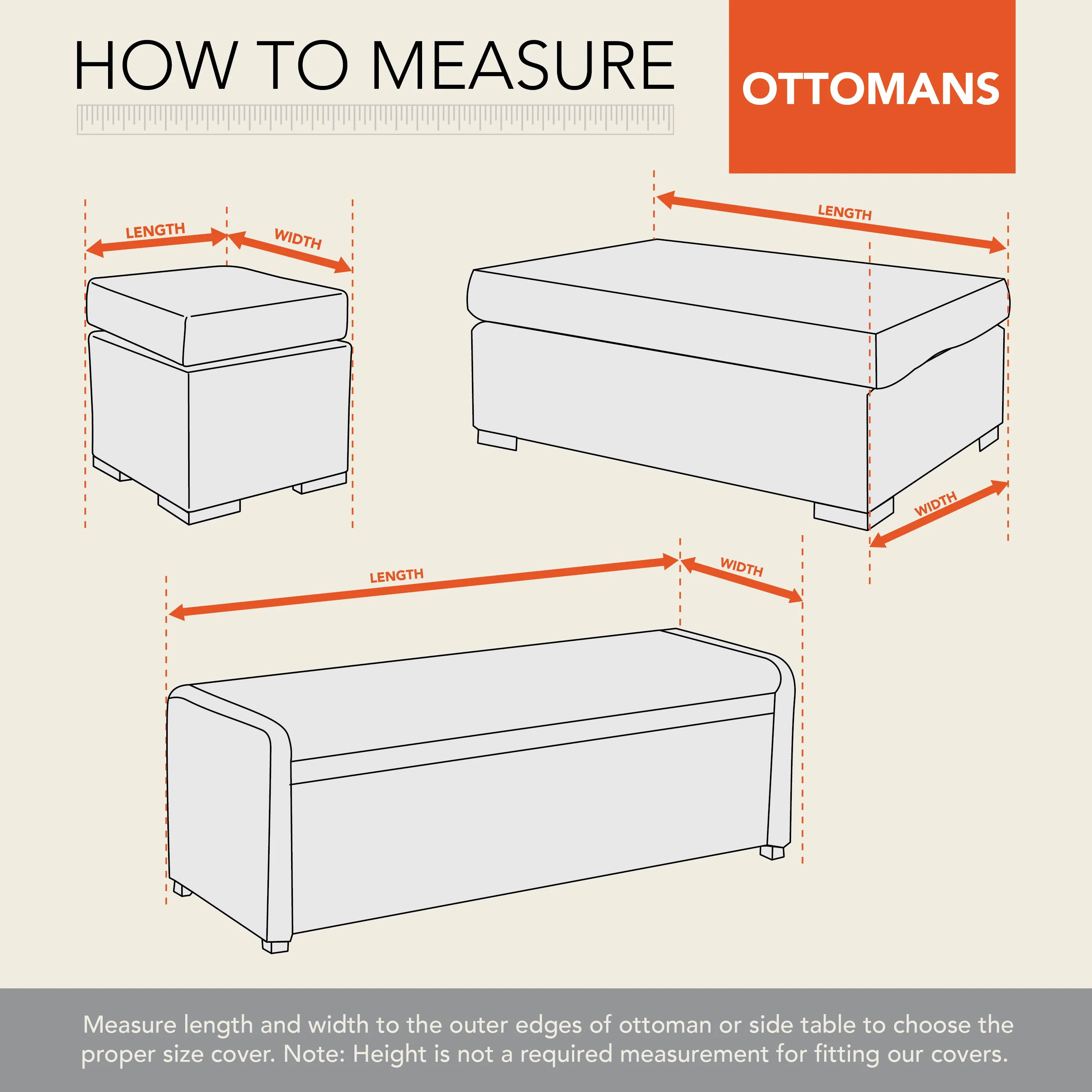 Modern Leisure Garrison Patio Ottoman Cover, Waterproof, 48