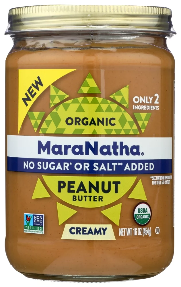MaraNatha Organic Creamy No Sugar No Salt Added Peanut Butter Spread, 16 oz Pack Of 6