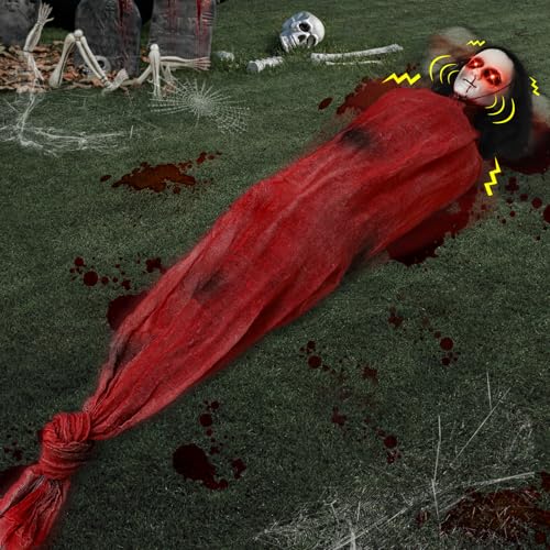 [ Shake Body & Creepy Sound ] Halloween Animatronics Zombie Groundbreaker with Sound Activated & Glowing Eye, 2.6 Ft Zombie Props Scary Halloween Outdoor Decorations for Haunted House Yard Party Decor