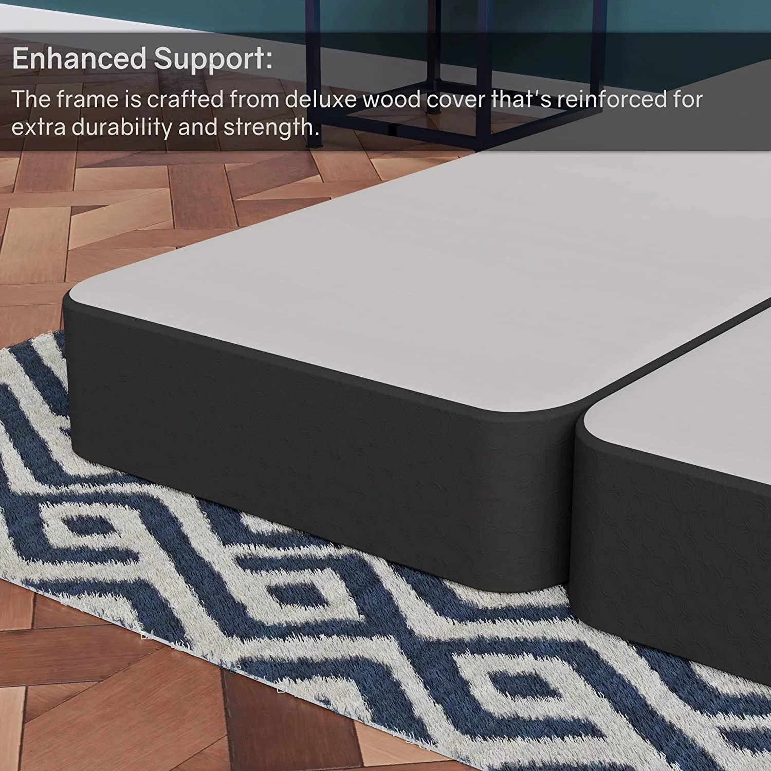 YGDU Wood Split Low Profile Traditional 4-inch Fully Assembled Foundation Set-Strong Structure – Luxurious Durable Bedding Queen Mattress Box Springs – Black