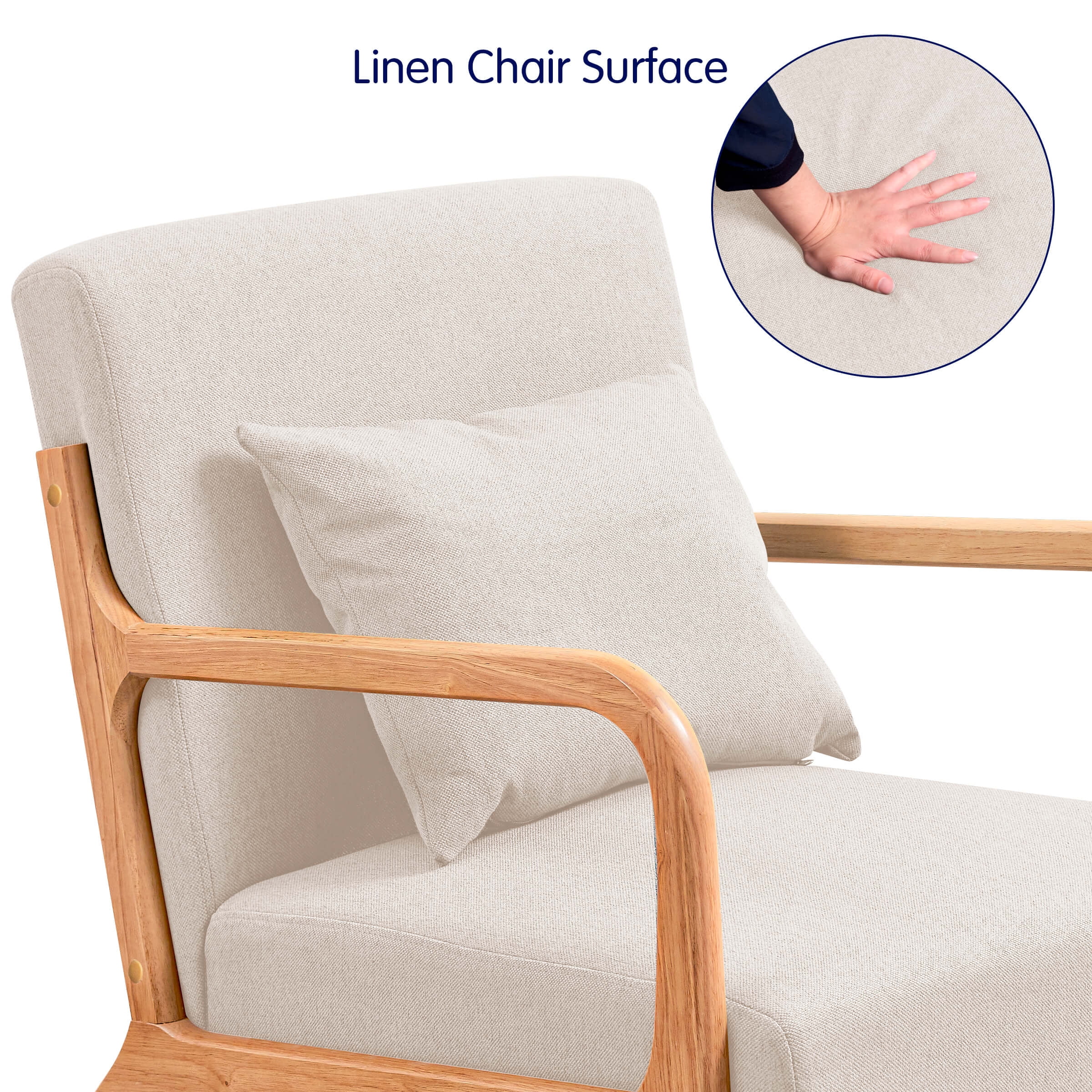 Subrtex Modern Accent Chair Linen Upholstered Arm Chairs with Solid Wood Frame, Beige