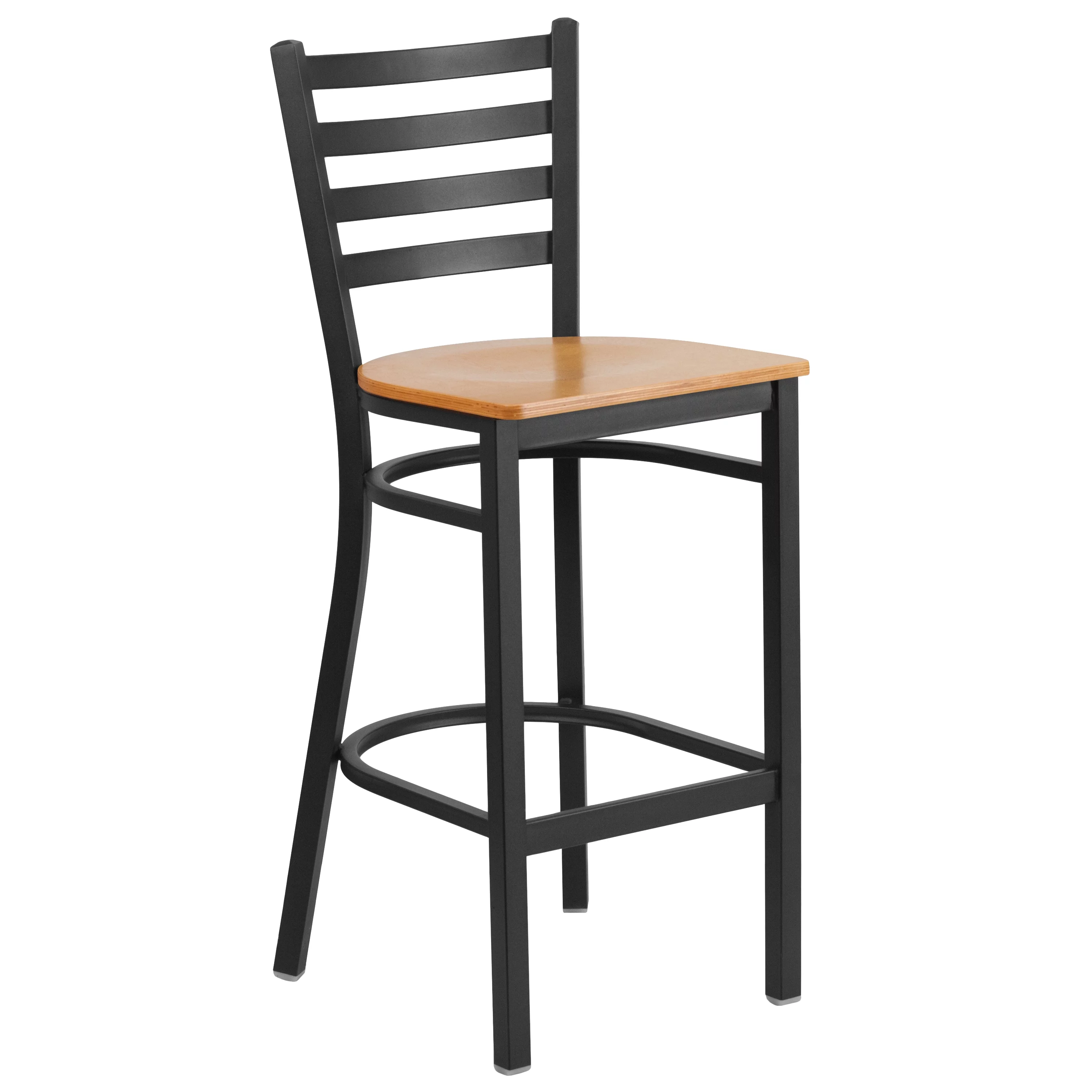 Flash Furniture 2 Pack HERCULES Series Black Ladder Back Metal Restaurant Barstool - Natural Wood Seat