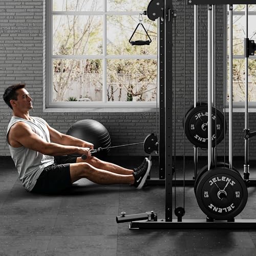 M21 Smith Machine, Multi-Function Power Cage with Dual Pulley Cable Crossover System, 2000LBS All-in-One Squat Rack with Smith Bar and Attachments