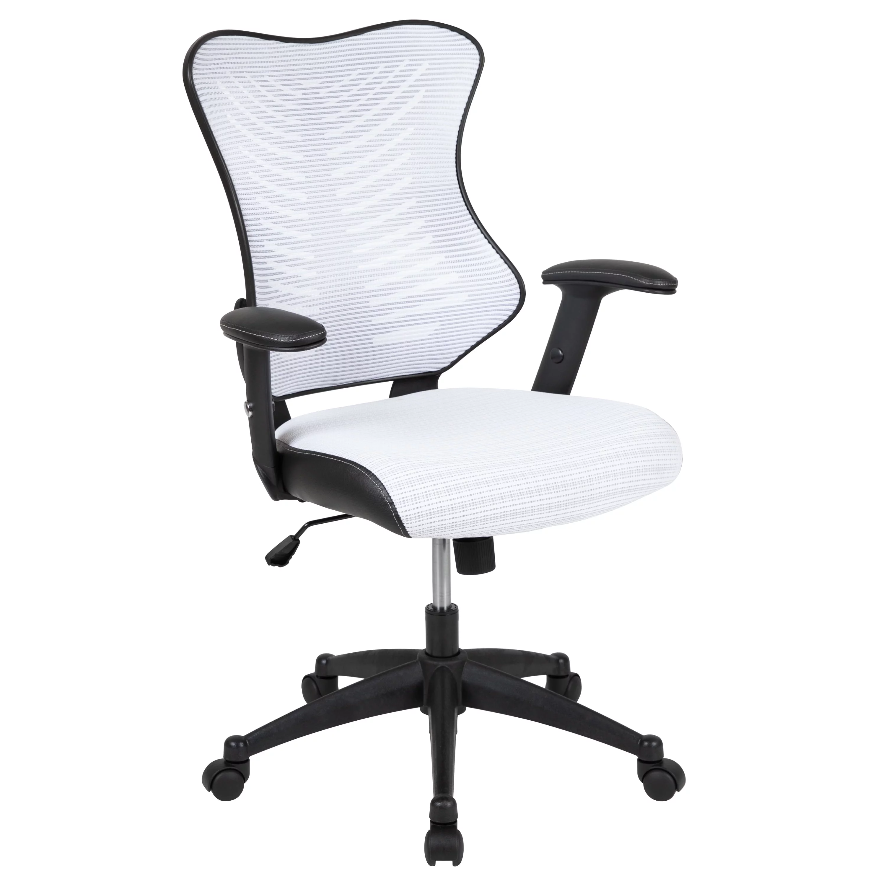 Emma + Oliver High Back Designer White Mesh Executive Ergonomic Office Chair - Adjustable Arms