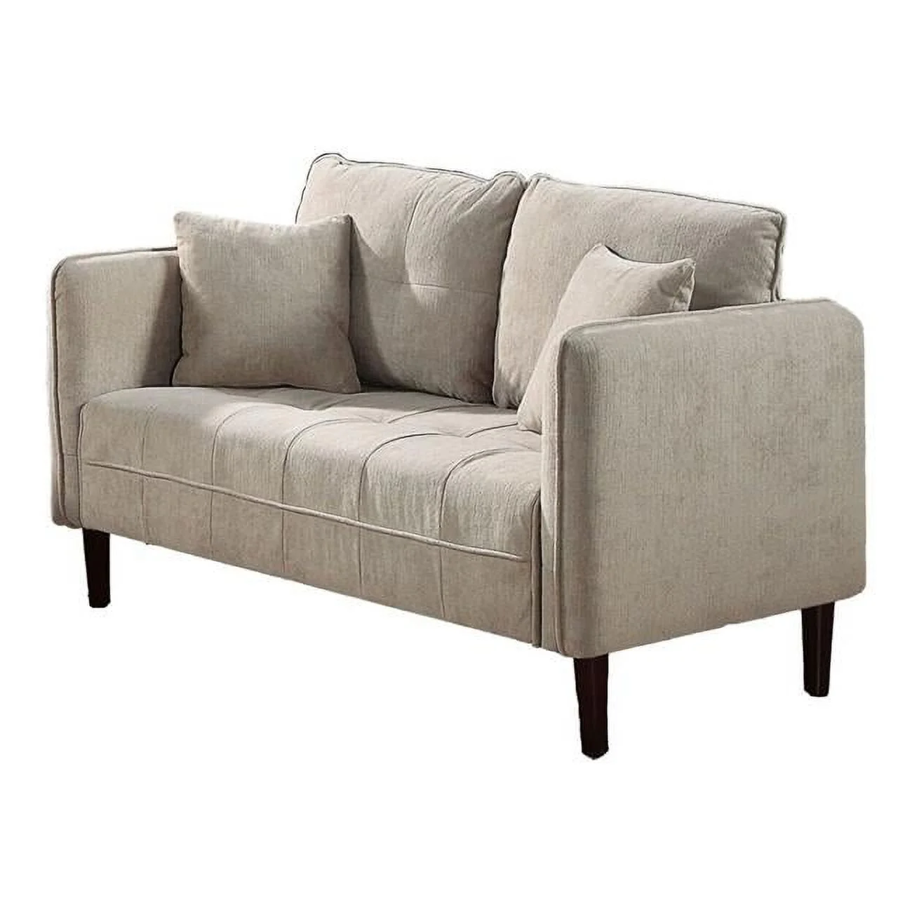 52 in. Hak Rounded Curved Arms Biscuit Tufting Wood Legs Loveseat, Taupe