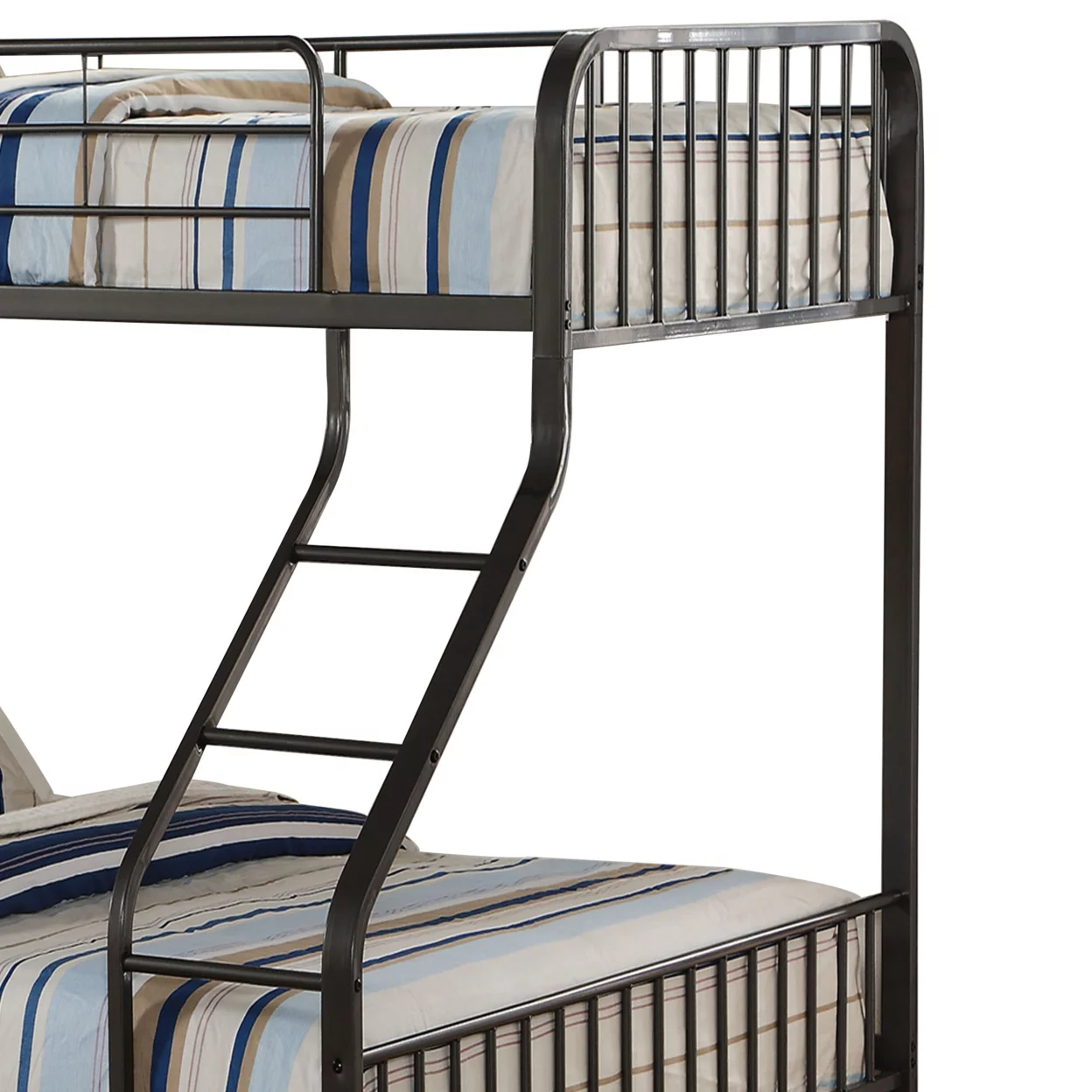 Metal Twin over Queen Size Bunk Bed with Guardrail and Ladder, Gunmetal