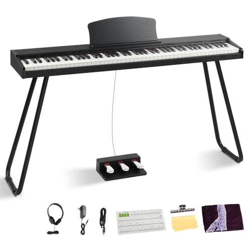 Ktaxon 88 Key Keyboard Piano Set, Full Size Digital Piano with Multi-Adjustable Height Bench, Powerful Functional Panel, Professional 3 Pedal Unit and Dual Mode Connectivity for Beginner(Black)