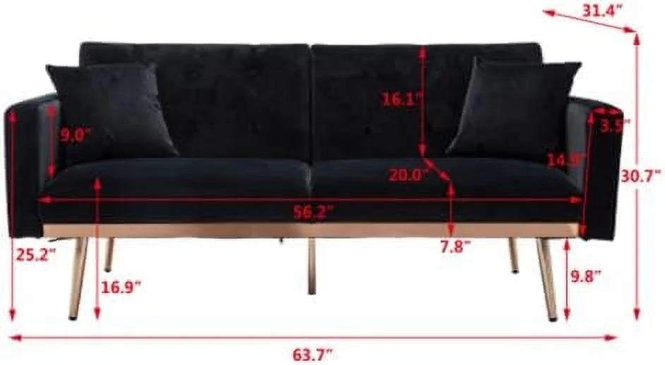 HJNIUNIU 63\u201CAccent Sofa  Mid Century Modern Velvet Fabric Couch， Convertible Futon Sofa Bed ，Recliner Couch Accent Sofa Loveseat Sofa with Gold Metal Feet (Pink)
