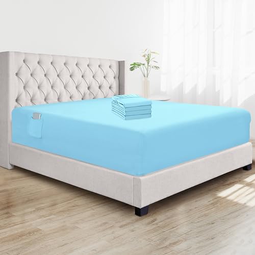 Elegant Comfort Super Soft Bulk 6-Pack Extra Deep Pocket 1500 Premium Hotel Quality Microfiber Fitted Sheet for High Mattress up to 21