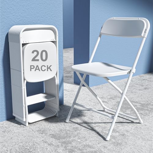 10 Pack White Plastic Folding Chair, Plastic Foldable Chair for Indoor Outdoor Use, Portable Stackable Commercial Seat with Steel Frame 350lb Capacity for Wedding Party Dining School Event