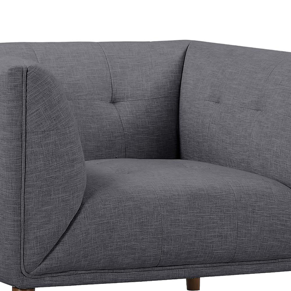 Hudson Gray Button-Tufted Sofa Chair Linen Fabric Walnut Legs