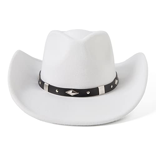 Lanzom Women Men Classic Felt Wide Brim Western Cowboy Cowgirl Hat with Belt Buckle