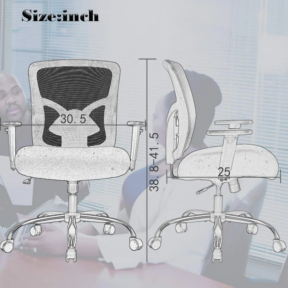 Mesh Desk Chairs Big and Tall Office Chair Ergonomic Computer Chair Heavy Duty 400 lbs Task Chair with Wheels and Adjustable Arms, Black