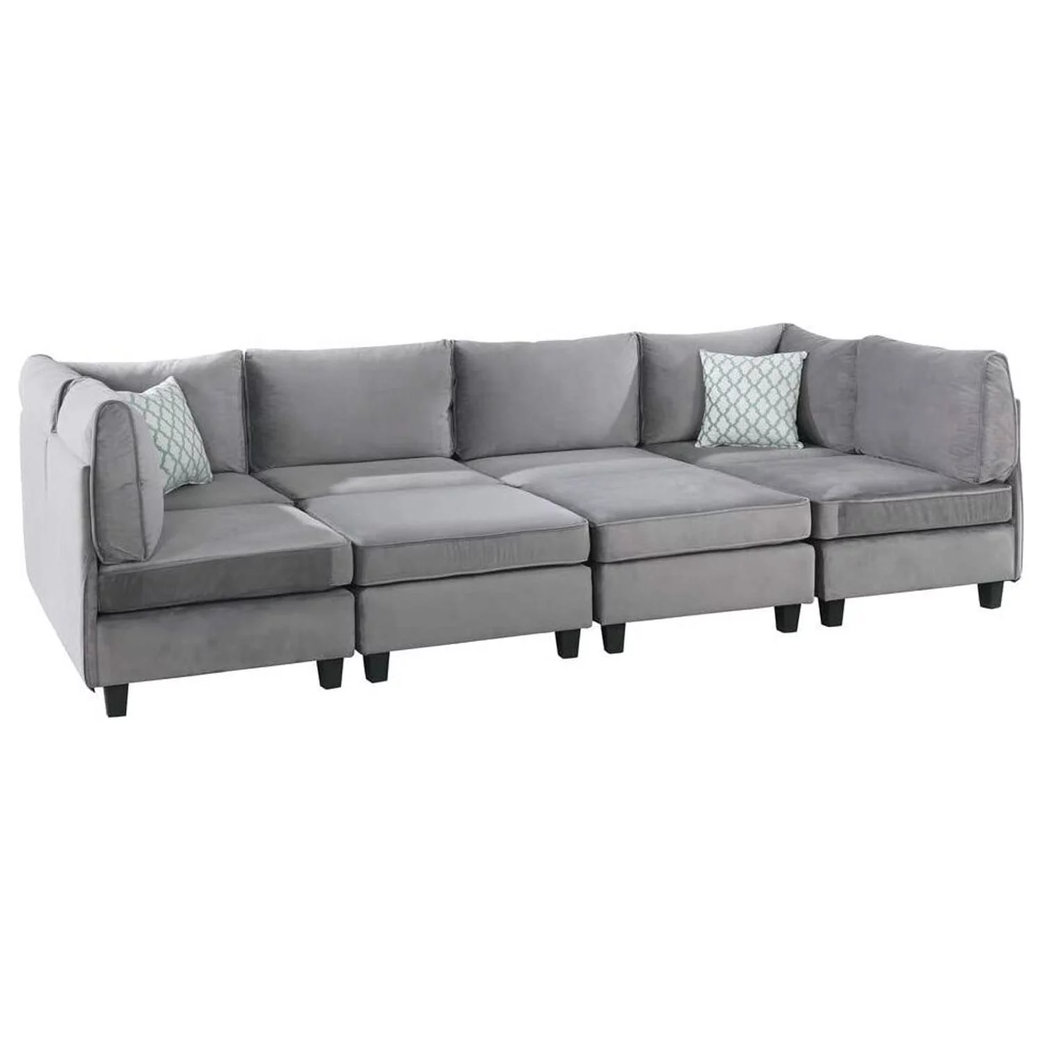 Homestock Baroque Brilliance Gray Velvet 8Pc Modular Sectional Sofa