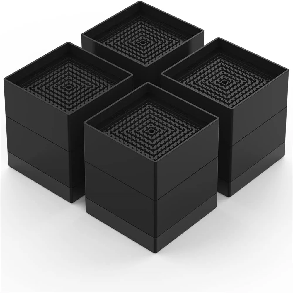 Bed Risers Heavy Duty Furniture Risers Square Stackable Black Polypropylene Plastic 0.11 lb