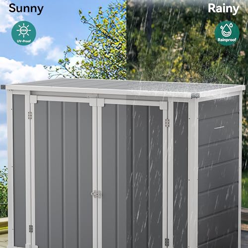 DWVO 5x3ft Resin Outdoor Storage Shed with Floor, Waterproof Lockable Storage Shed with Window, Plastic Outside Tool Storage for Garden, Backyard, Patio, Lawn, Gray