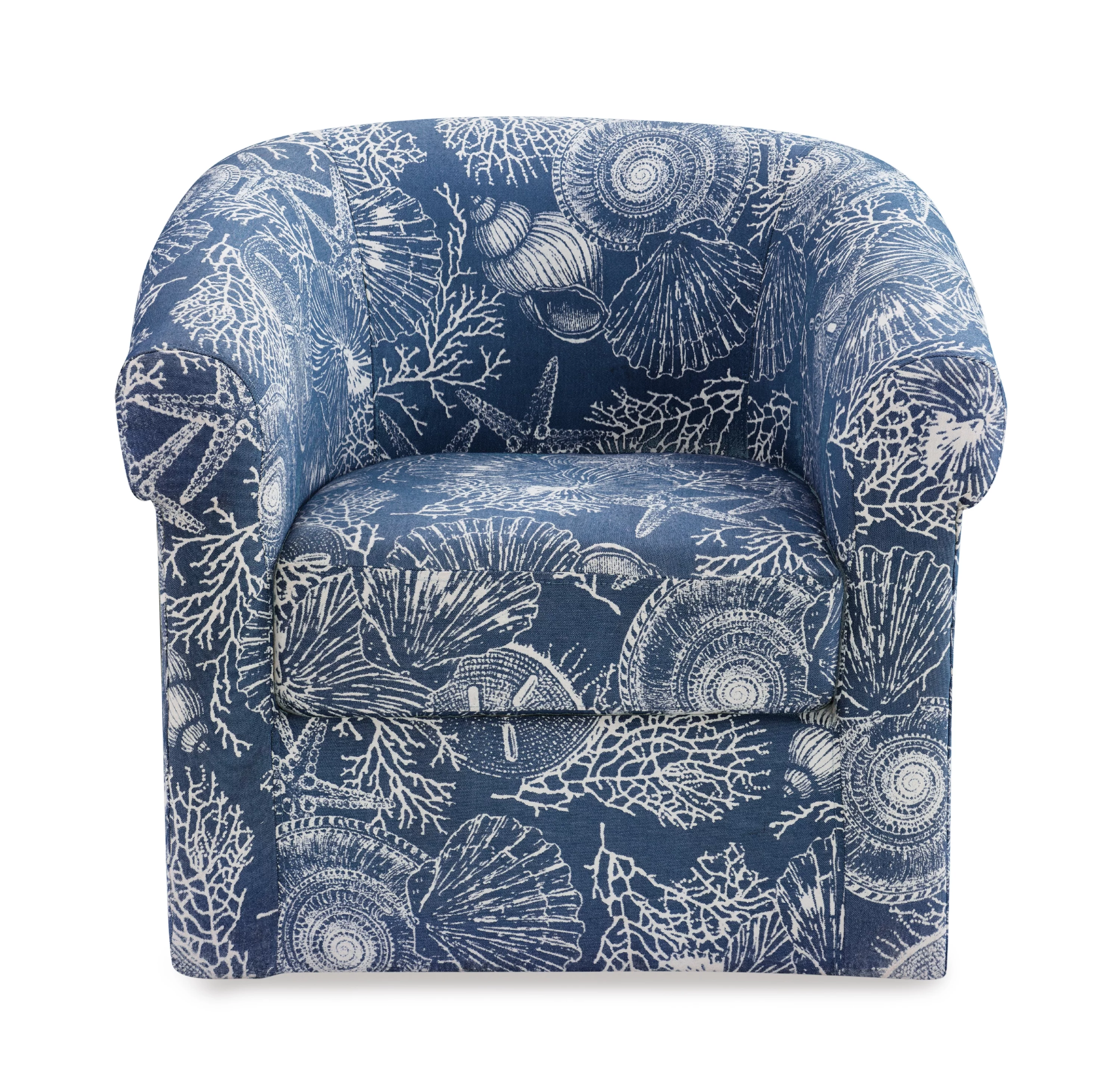 Grandee Club Chair with Swivel, Ocean Blue and White Coastal Pattern