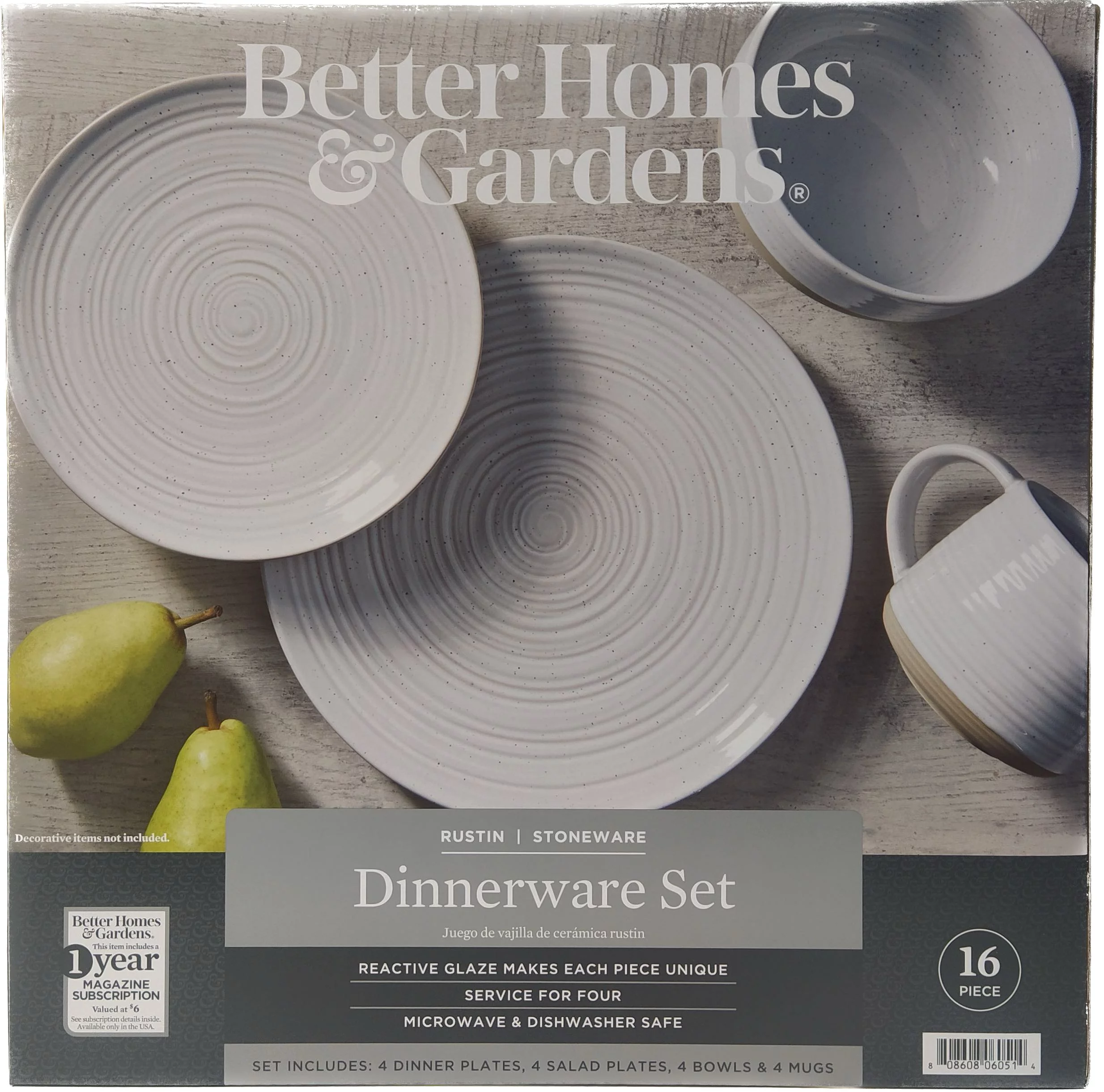 Better Homes & Gardens- Abott White Round Stoneware 16-Piece Dinnerware Set