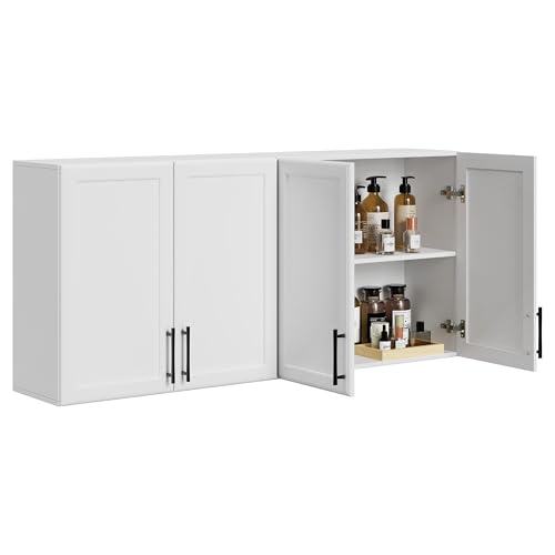 Wall Storage Cabinet - Kitchen Laundry Wall Amount Cabinet with Two Shaker Doors and Shelf, in Grey, 24'Wx2 Pcs
