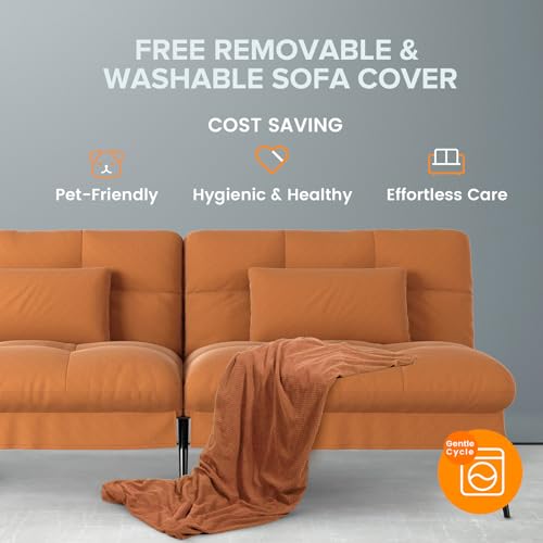 COMHOMA Convertible Sofa Bed,68″Fabric Couch with Adjustable Backrest,Loveseat Recliner Sleeper Living Room Furniture futon Set,Black