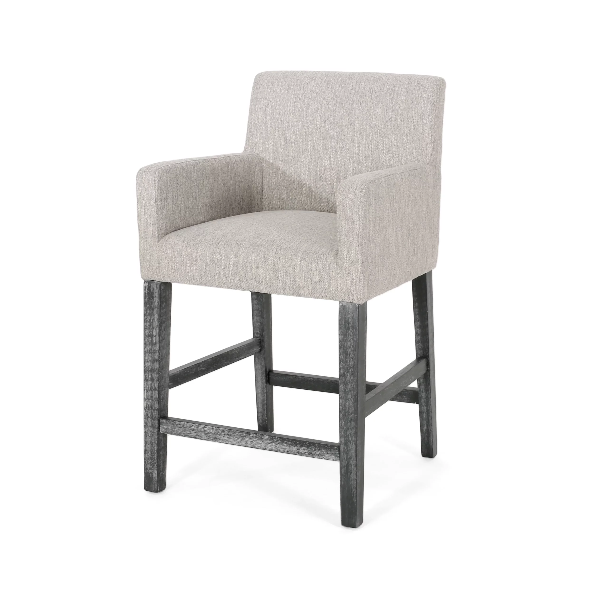 Noble House Deville Fabric Upholstered Wood 26 inch Counter Stool, Light Gray and Gray