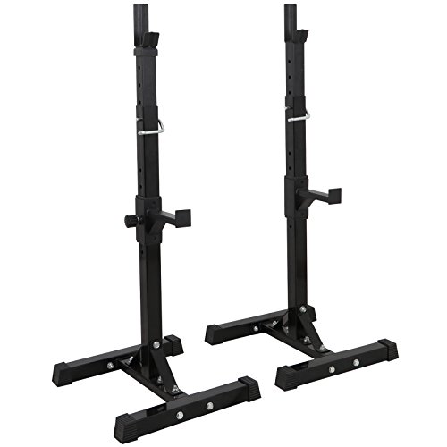 JupiterForce Adjustable Squat Rack Stands Pair of Sturdy Steel Bench Press Rack, Barbell Rack, 40''-66'' 550lbs Max Load Portable Weight Lifting Dumbbell Racks Stands for Home Gym, Black